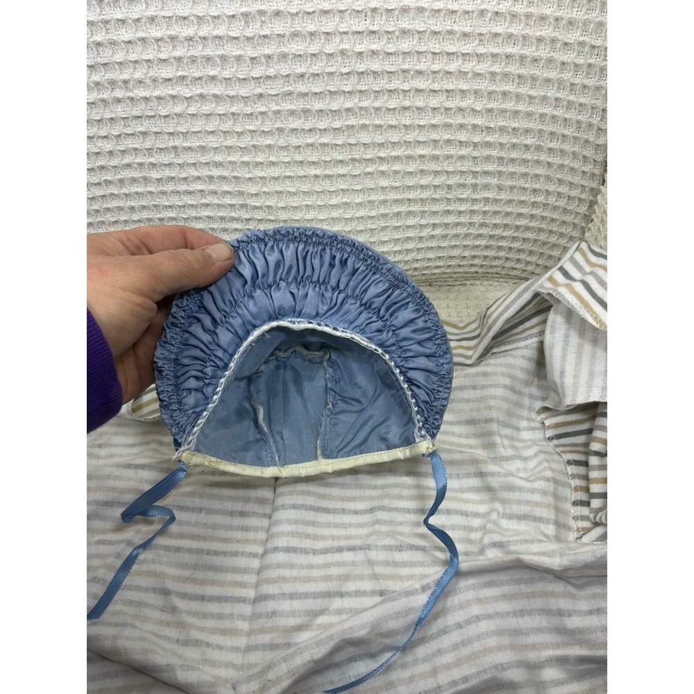 Vintage Doll Unbranded cotton Bonnet‎ Small Blue Cream